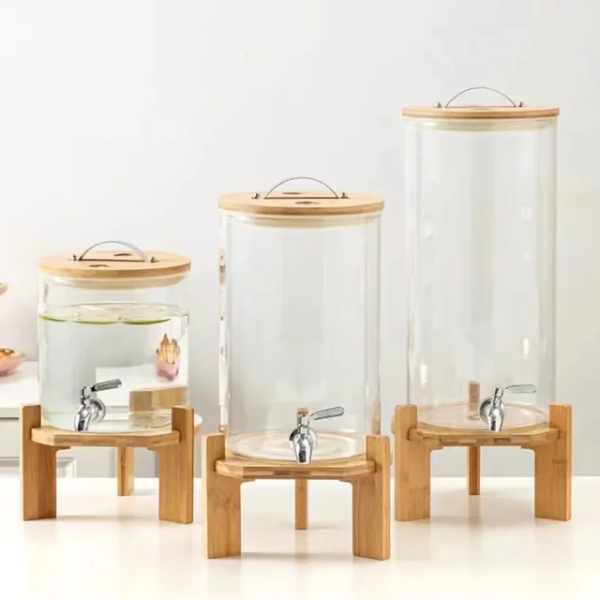 ⁦דיספנסר זכוכית [Borosilicate] 5 ליטר עם ברז נירוסטה  למים חיים.⁩ – תמונה ⁦2⁩