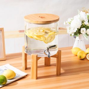 דיספנסר זכוכית 5 ליטר clear water עם ברז נירוסטה למים חיים.