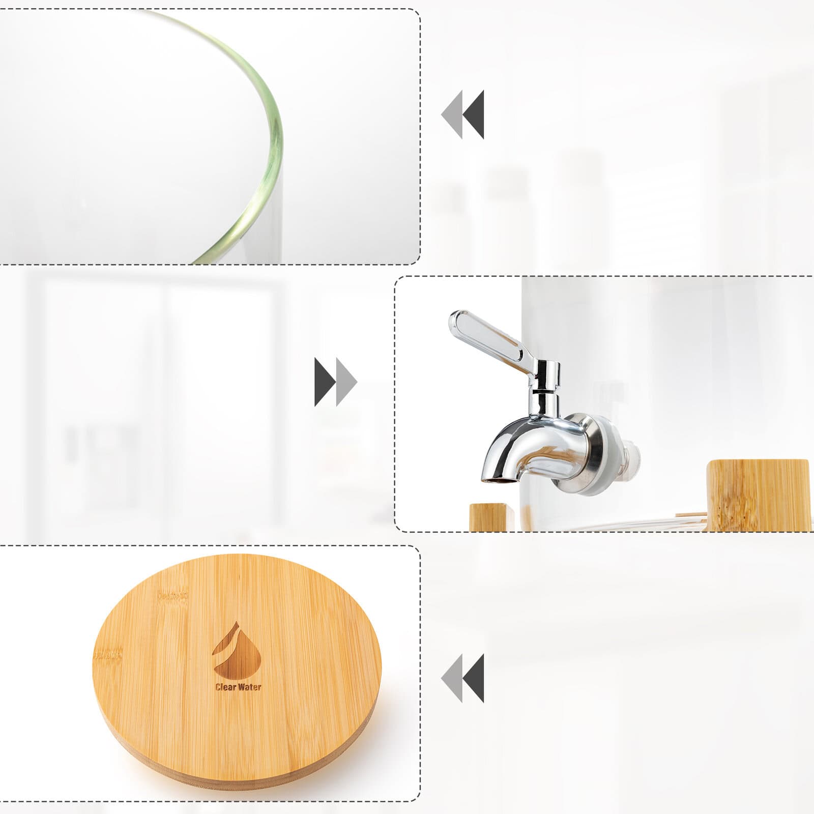 דיספנסר זכוכית 8 ליטר clear water עם ברז נירוסטה למים חיים. – תמונה 2