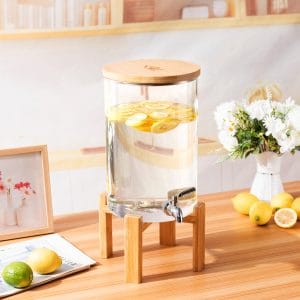 דיספנסר זכוכית 8 ליטר clear water עם ברז נירוסטה למים חיים.