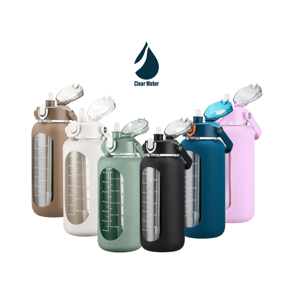 בקבוק מים זכוכית 2 ליטר עם מגן סיליקון clear water