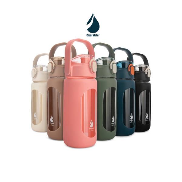 בקבוק 1 ליטר למים עם מגן סיליקון וידית נשיאה Clear Water