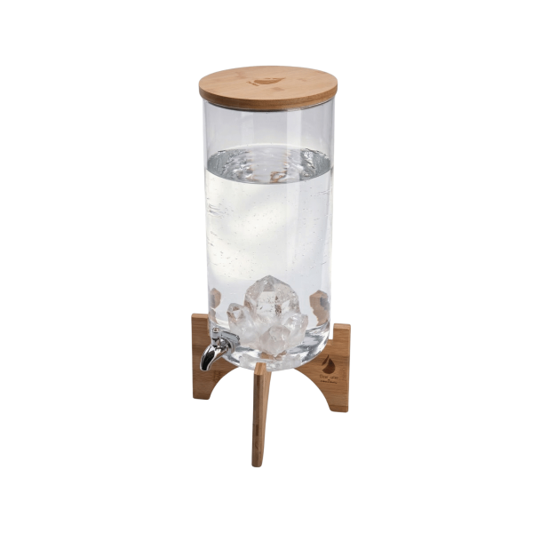 דיספנסר זכוכית 10 ליטר clear water עם ברז נירוסטה למים חיים.